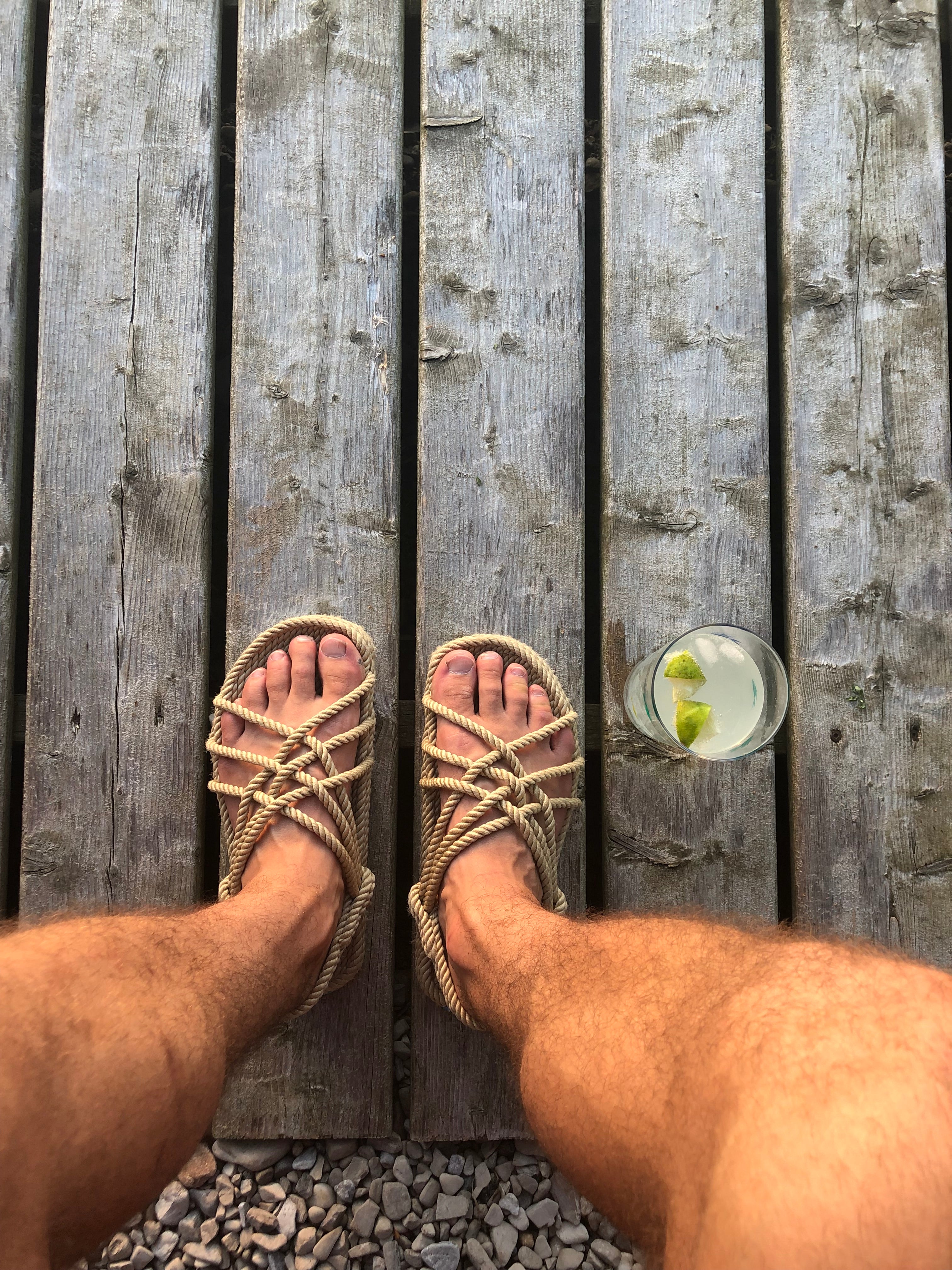 Sandals on the dock at the cottage